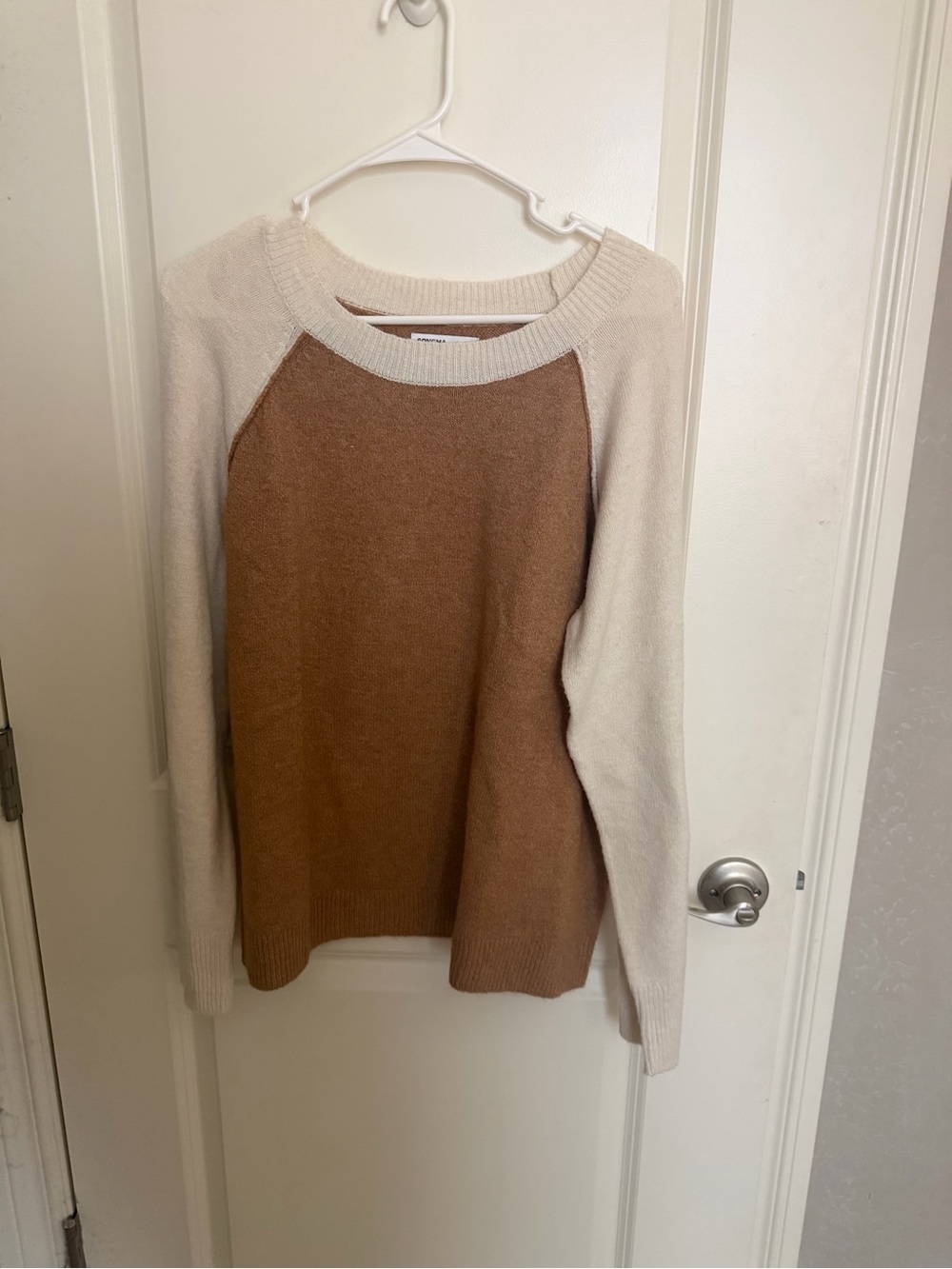Sonoma Two-Tone Crewneck Sweater in Cream and Brown